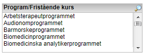 Valboxarna Valboxarna använder du för att begränsa din utsökning. Överst i varje flik finns valboxarna Kalenderår och Termin.