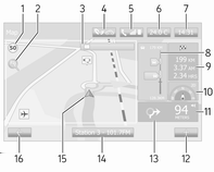 3. VISA KARTA Se (NAVI 80) "Bläddra på kartan" i avsnittet "Guidning" 3 106. Använd detta läge för att... Hitta Ändra kartinformation Lägga till sparade platser 4. <: Snabbmeny 5.