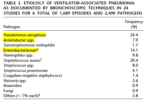 24 VAP studier: Av patogener var 58% gramnegativa