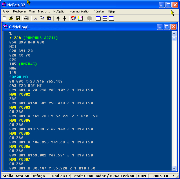 NC-editor - NcEdit-32 NcEdit är en specialanpassad editor för att redigera och organisera dina NcProgram. Alla Windows standard funktioner såsom klipp och klistra, dra och släpp o.s.v gör det mycket enkelt att t.
