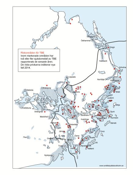 TBE-vaccin rekommendationer i SLL fast boende och sommarboende samt personer som vistas i skog och mark i områden med smittrisk, se kartan resenärer som skall vistas i skog och mark på Åland, i