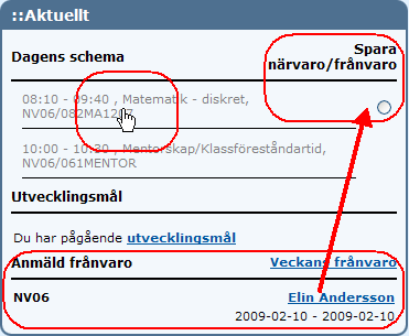 Registrering av frånvaro Kvittering via startsidan Dagens schema Då man som undervisande lärare genomfört en eller flera lektioner loggar man i Dexter för att kvittera lektionen/-erna.