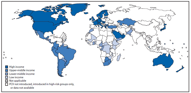 Countries that have introduced pneumococcal conjugate vaccines in their national Immunization