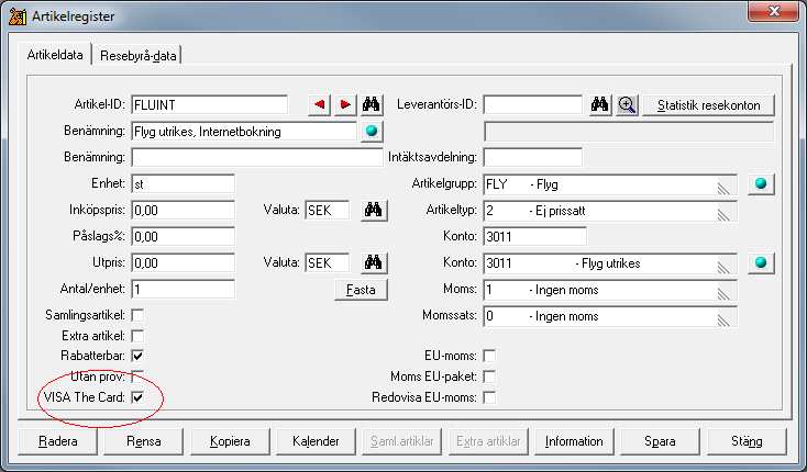 Har man flera företag i samma Rebus-databas och arbetar med filialer kan varje filial ha ett eget VISA The Card kort.