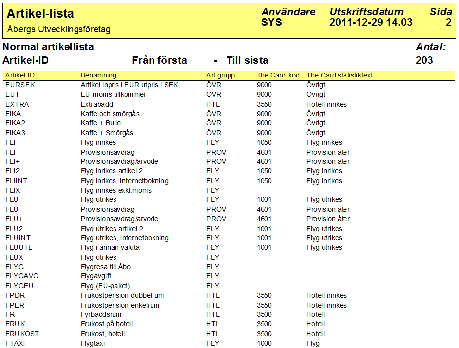 Artikellista för att granska kopplingarna För att se om det finns statistikkopplingar till samtliga artiklar, och även att de är rätt kopplade, finns det en artikellista som specifikt visar