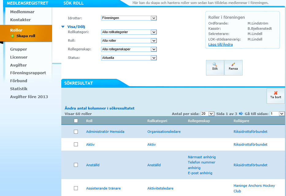 AKTIVITETSLEDARE ANSTÄLLD FUNKTIONÄR ORGANISATIONSLEDARE Vid närvaroregistrering Vid Ständig medlem och Hedersmedlem Vi saknar i dagsläget en neutral rollkategori och har det som ett önskemål i