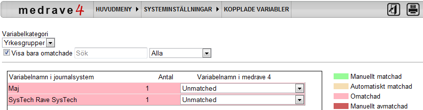 För att matcha om en person klickar du helt enkelt på dropdown listan till höger om personens namn och