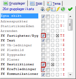 3.2 INFORMATIONSPANELEN Informationspanelen är den del av gränssnittet där användaren, i skiktkontrollen, kan styra vilken information som visas i kartan och, i informationsfönstret, kan se