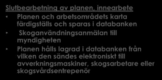 Åtgärdsplanering i kort (2) Slutbearbetning av planen, innearbete Planen och arbetsområdets karta färdigställs och sparas i databanken