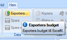 4. Budgetexport Data i en budget kan exporteras till Excel.