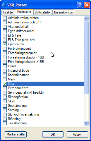 6.2.1 Lägga till Post Om man klickar på Post visas en dialogruta där man kan välja en eller flera poster som ska läggas till i rapportmallen.