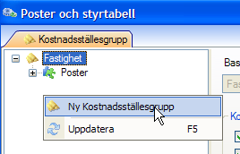 1.2 Kostnadsställesgrupper Nästa steg är att definiera de kostnadsställesgrupper som ska användas. Detta görs i dialogrutan Verktyg, Poster och Styrtabell.