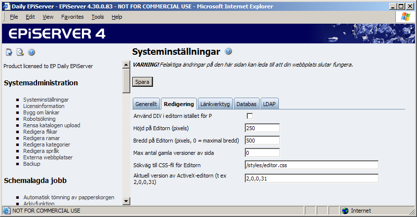 Systemadministration 15 Hantering av prenumerationsutskick I EPiServer finns en prenumerationsfunktion som gör att besökarna på webbplatsen skall kunna få information om nya och uppdaterade sidor.