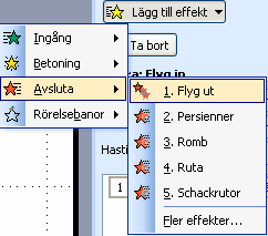 Animering/effekter Jag vill nu att min text ska flyga in för att få en häftig effekt på min presentation. Jag högerklickar då i textrutan och väljer Anpassa animering i snabbmenyn.