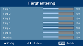 19 Avancerat Brusreducering Justerar signalbrusreducering."0" innebär att brusreduceringen är avstängd, ">0" öka brusreduceringen. Skärpa Justerar bildens skärpa. Tryck på för att minska skärpan.