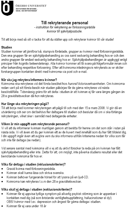 Bilaga 4: Instruktion till rekryterande