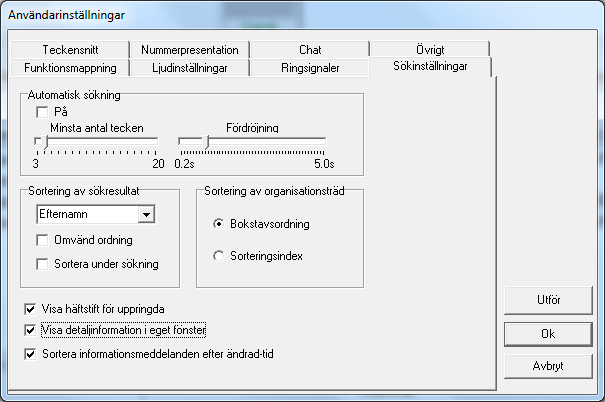 4.3.3 Användarinställningar - Sökinställningar Automatisk sökning Kryssa för boxen På/Av för att hantera funktionen för automatisk sökstart vid katalogsökning.