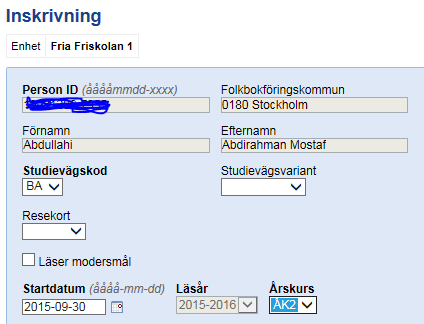 Inskrivning För att skriva in en ny elev på den kommunala skolan där eleven har en gymnasieplacering klicka på Elever Inskrivning efter att du växlat roll till admin för den kommunen.