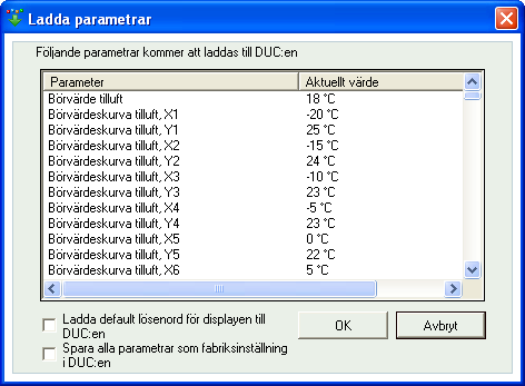 För att kunna ladda nya defaultlösenord, ändra LoadDiaPassWordVisible från No till Yes. Ändra 1111, 2222 och 3333 till de värden som nivåerna Admin, Service och Operatör ska ha.