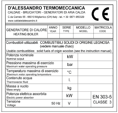 1. GENERELL INFORMATION 1.1. Identifiering av dokumentet Den här bruksanvisningen som utformats av D Alessandro Termomeccanica, är en integrerad del av maskinen.