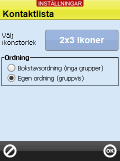 Genom att markera önskad kontakt och trycka på Nästa kan man se kontaktuppgifterna i Kontaktvyn. 3 Inställningar För att ändra inställningar för Kontakter ska man gå till Inställningar.