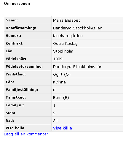 Nu får jag fram ett sökresultat. Programmet har hittat 7 personer som skulle kunna stämma med den person jag söker. För att se detaljerna i resultatet klickar jag på den blå texten.