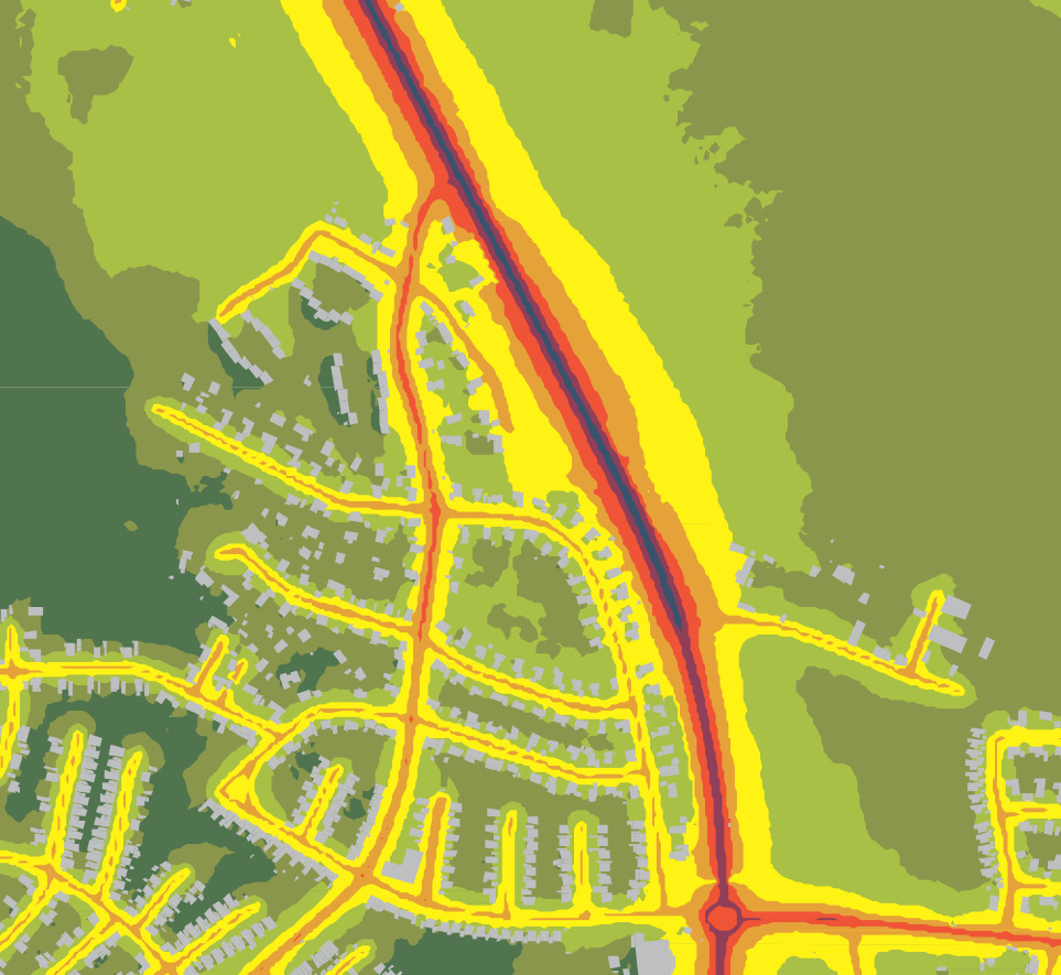 7 Utdrag ur Uppsala bullerkartläggning Som indata till projektet har vi även fått ett utdrag ur bullerkartläggningen för Uppsala kommun.