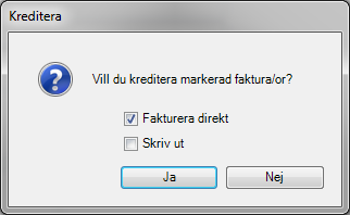 4. Halvera avgiften genom att ändra á priset och klicka OK i båda rutorna. Direktfakturering av kreditfaktura Du har möjlighet att välja om du vill fakturera direkt efter en kreditering.