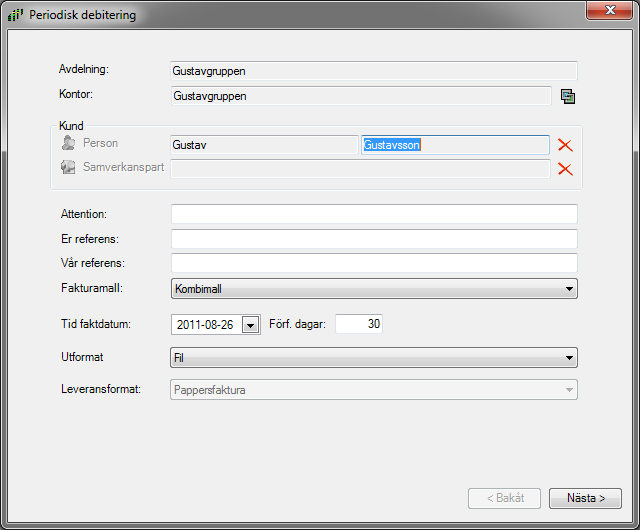 Periodisk debitering Översikt Periodiska debitering består av en guide som hjälper Dig att skapa Dina fakturor.