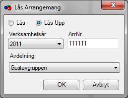 Lås arrangemang Då sista stuvkörningen är gjord kan Gustav låsa alla arrangemang så att de ej är redigerbara. Detta för att statistiken i Gustav ska stämma överens med det som skickats till FBR.