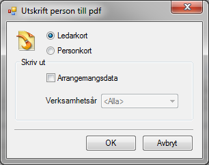 Utskrift Övrigt Utskrift av persondata personkort När personbilden är öppen kan Du på ett enkelt sätt skriva ut de registrerade uppgifterna om den personen. Gör så här: 1.