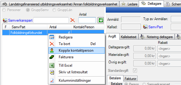 Notering för deltagare Det går att göra noteringar av olika slag för varje deltagare i ett arrangemang och här visas även de svar en webbanmäld deltagare registrerat.