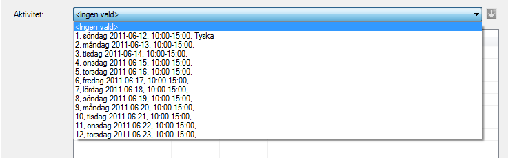 Ny aktivitet på deltagare Genom att koppla sammankomsta med aktivitet till en deltagare kan Du skapa egna personliga scheman. 1.