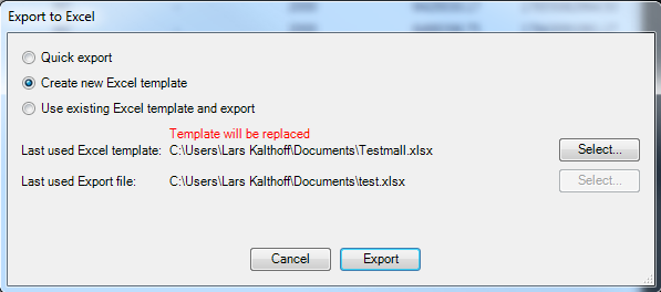 9.1.2. Skapa ny Excelmall och exportera Vid behov av annan layout, nya celler för formler, ändra plats på kolumner etc. används Excel mall vid export. Gör så här: 1.