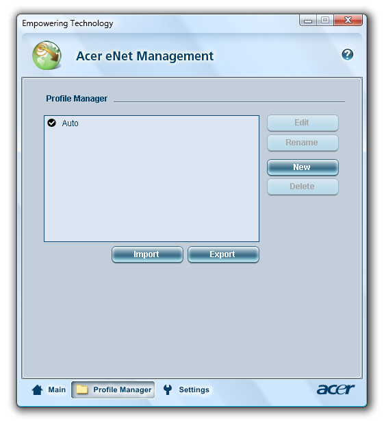 3 Acer enet Management kan spara nätverksinställningarna för en viss plats i en profil, och automatiskt använda den profil som passar bäst när du flyttar dig från en plats till en annan.