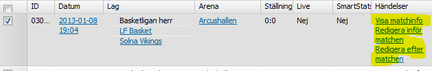 Del 2 Mina matcher Under fliken Mina matcher lägger ni inför säsong in tider och hallar för era matcher. A. Visa matchinfo : Här ser ni information om matchen.