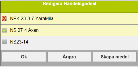 REDIGERA BEHANDLING Därefter väljer du den typ av insats du vill ändra eller lägga till.