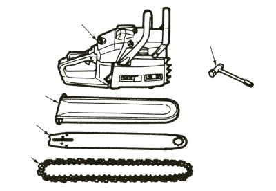 5. Assembly of bar and chain The chain saw is standard packed as shown on illustration F1.