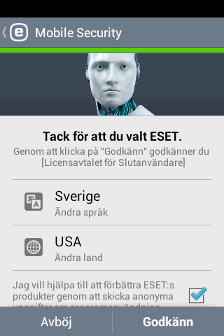 2 Installation Gör något av följande för att installera ESET Mobile Security OBS!