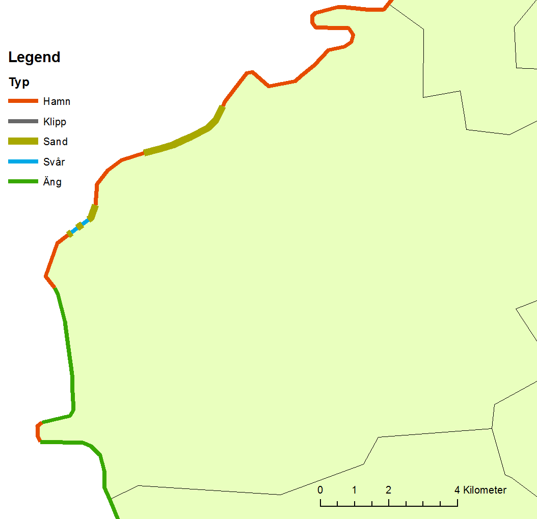 Figur 23. Fördelningen av strandtyper längs Malmö stads kust. 3.8.2 Fiskrens Totalt kan 4 483 N m 3 CH 4 per år produceras från fiskrens i Malmö stad, vilket motsvarar 44,70 MWh/år.