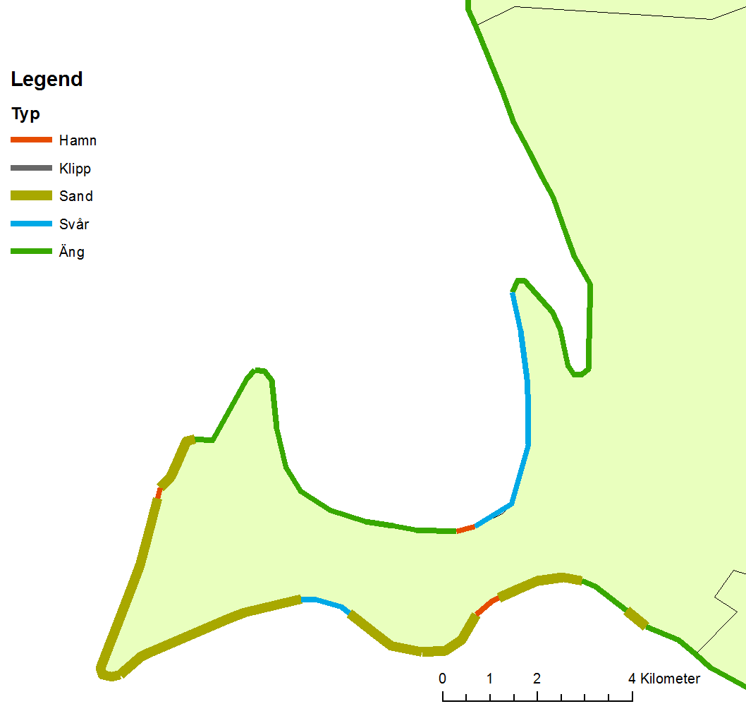 Fågelskyddsområdena på Måkläppen och strandremsan Väster om Knösen räknas inte som tillgängliga sandstränder och finns överhuvudtaget inte med i inventeringen.