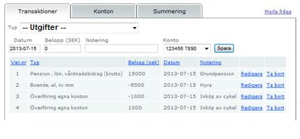 Välj typ av utgift från listan Ange datum för utgiften, en kalender visas (dagens datum visas automatiskt) Ange belopp i SEK Ange eventuellt en notering för ytterligare information (utöver den valda