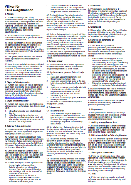 Information om Telias särskilda villkor