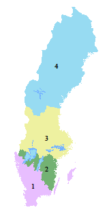 Figur 3. Områdesindelning för begränsning av skogsgödsling (SKSFS 2007:3) Begränsningarna för skilda områdena är enligt tabell 2. Tabell 2.