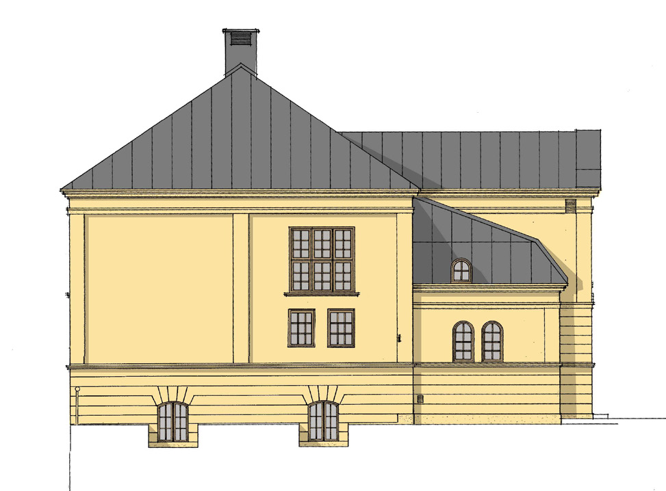 En ny fönsterrad tillkommer i fasaden mot Kyrkogatan. Denna utformas så att den överensstämmer stilmässigt med övrig byggnad och kvarter.