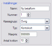 19 / 49 Ändra namnet och tryck OK för att spara eller Avbryt för att avbryta. Listan över betalformer listar alla betalformer man har lagt till.