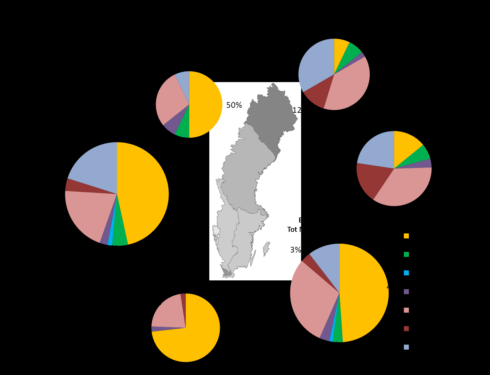 Figur 7 Källfördelning av antropogen nettobelastning av kväve år 2009.