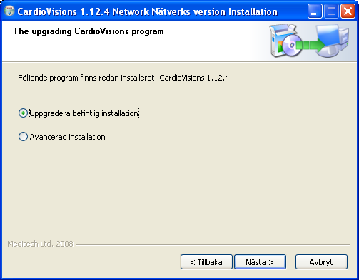 4.5 Uppgradering av befintlig installation 4.5.1 Personal Edition Om CardioVisions Personal Edition finns installerad sedan tidigare så måste CardioVision programmet avslutas innan uppgraderingen kan utföras.