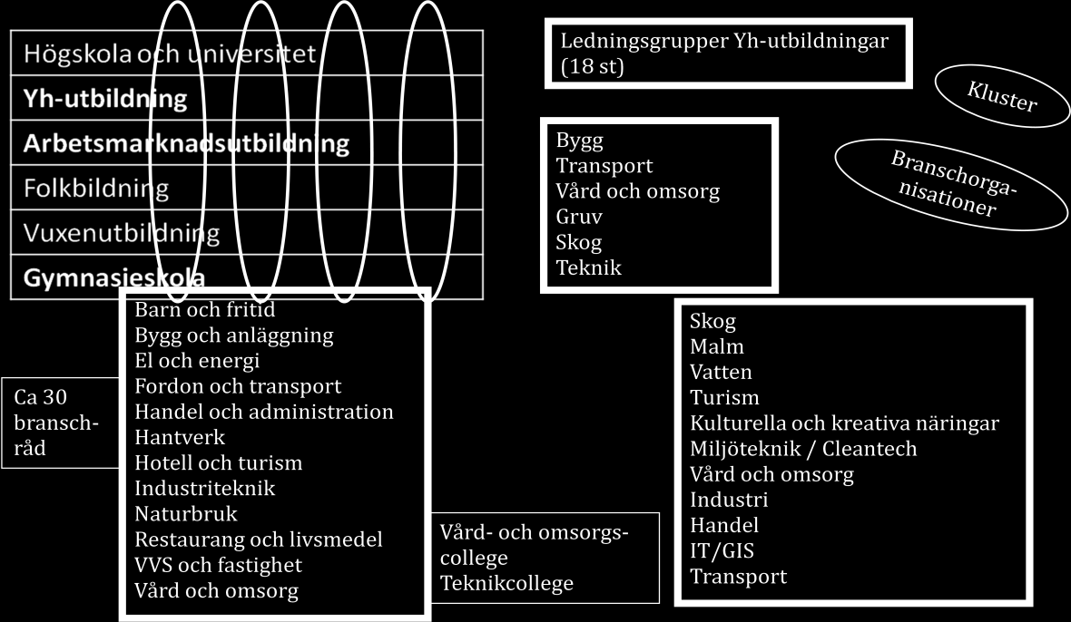 Idé om strukturen för kommunikation med och mellan arbetsliv och utbildningsanordnare På regional nivå samarbetar vi med branschorganisationer.