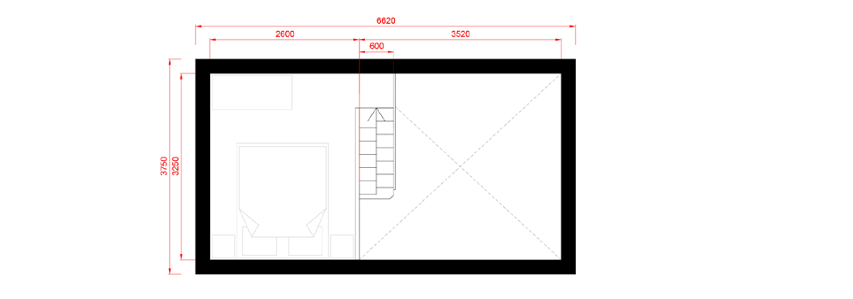 Storlek 25m² + övervåning + balkong + terrass Vardagsrum och kök: 11,5m² Dusch och